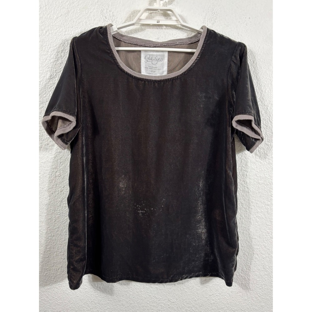 Kyla Seo Brown Velvet Tunic Short Sleeve Top Women's Large